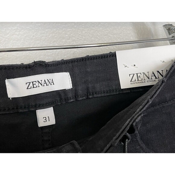 NWT ZENANA Women 31 Hi-Rise Stretch Jeans Distressed Cropped Raw Black Casual - Picture 12 of 16